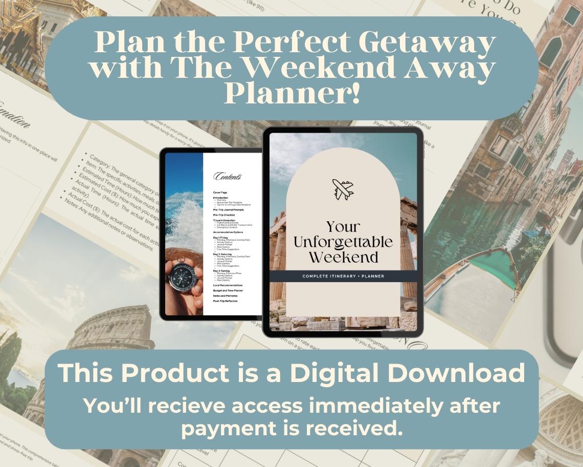 Weekend Trip Planner | Goodnotes, Ipad, Notability, Canva | Daily Weekend Away Planner | Holiday Itinerary List & Vacation Budget Tracker