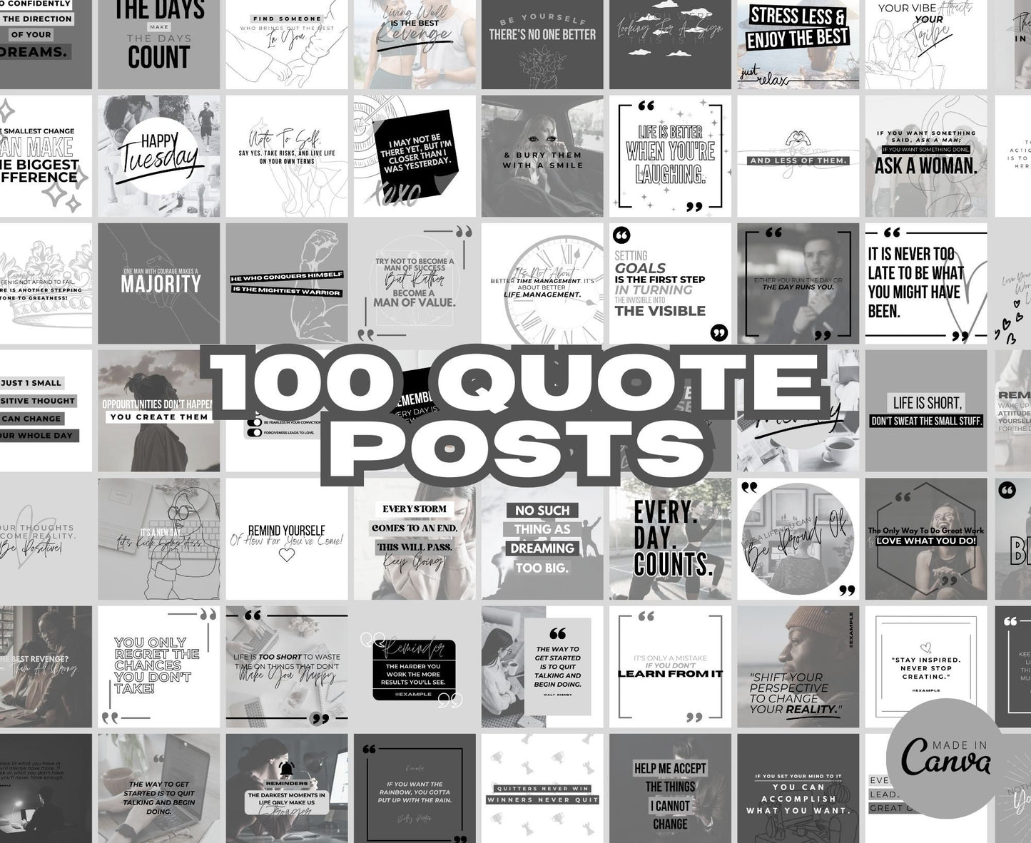 Over 625 Editable White & Black Instagram Templates for Canva | Social Media Graphics | Sleek IG Templates | Instagram Story/Post Designs