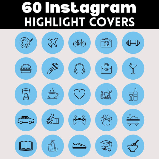 60 Instagram Highlight Covers | Blue & Black IG Story Icons | Minimalist Aesthetic Highlight Buttons | IG Story Icons | Social Media Kit