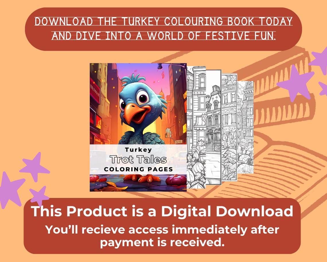 Turkey Tales Colouring Book | 12 Thanksgiving Themed Graphic Pages | Kids & Adults Art Books | Printable Drawing Colour Sheets All Ages |