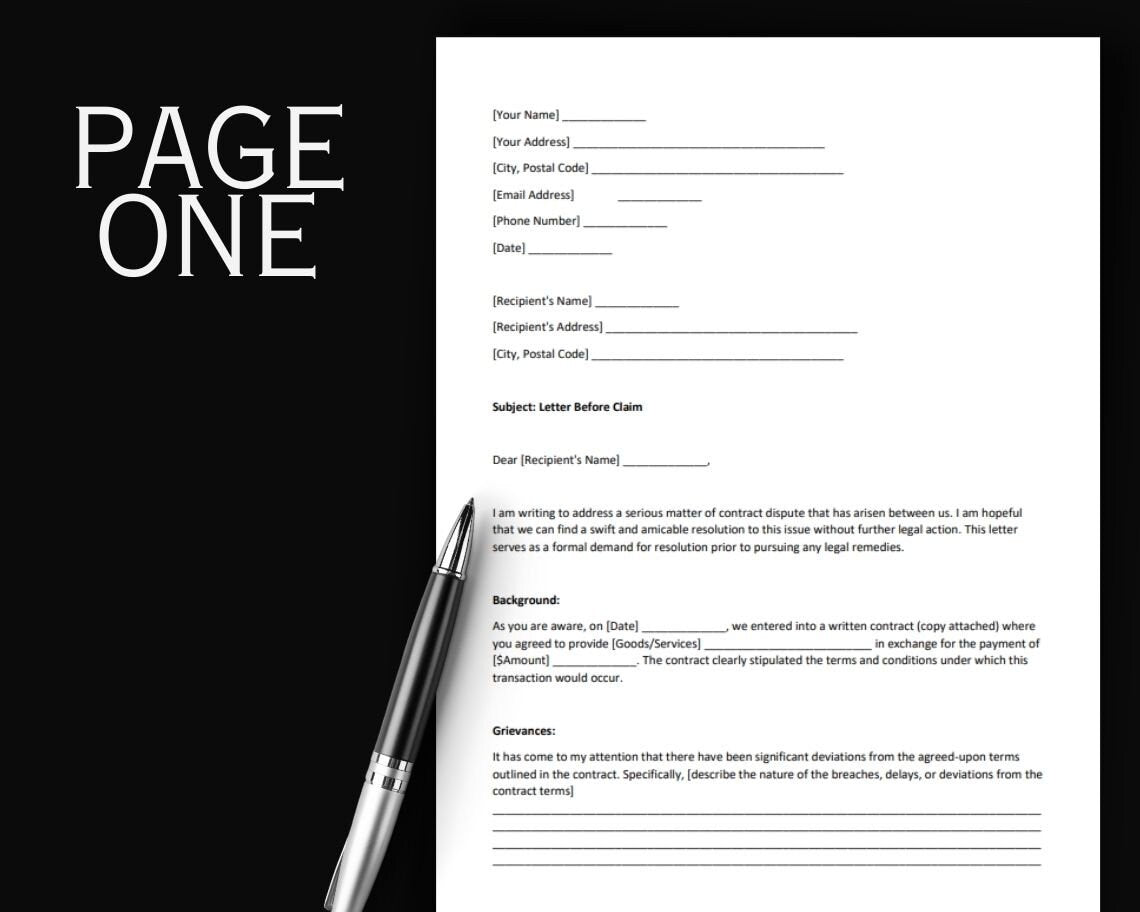 Letter Before Claim | Legal Document Lawyer Certified Binding Contract | Save Money on Legal Fees Instant Printable Download Easily Editable