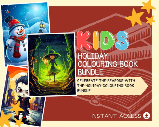 Holiday Colouring Book BUNDLE | 222 Festive Themed Graphic Pages | 16 Kids & Adults Art Books | Printable Drawing And Colour Sheets |