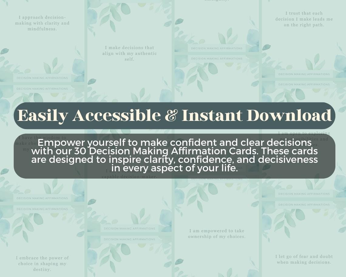 30 Decision Making Affirmation Cards | Positive Affirmations For Decisiveness | Editable Canva Graphic Cards | Illustrated Design Aesthetic