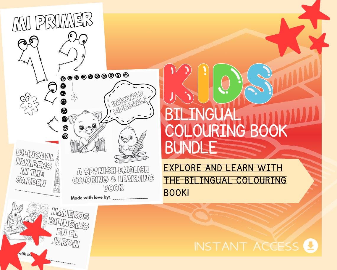 Bilingual Colouring Book | 37 Kids Themed Graphic Pages | 3 Kids Learning Art Books | Printable Drawing And Colour Sheets For All Ages |