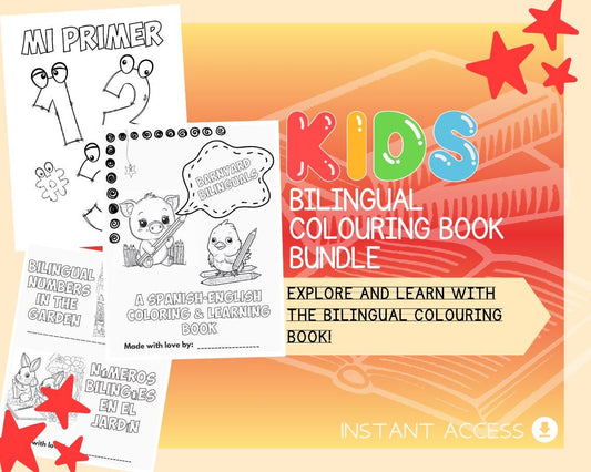 Bilingual Colouring Book | 37 Kids Themed Graphic Pages | 3 Kids Learning Art Books | Printable Drawing And Colour Sheets For All Ages |