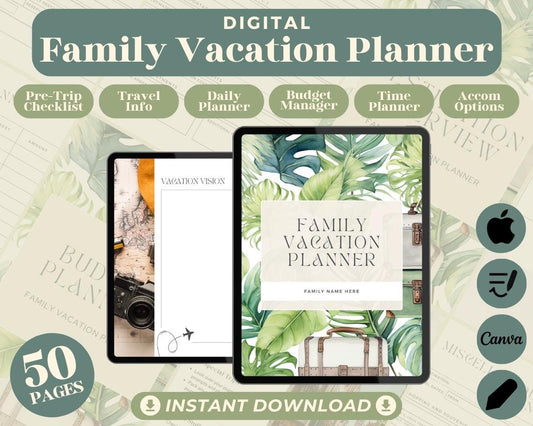 Family Vacation Planner | Goodnotes, Ipad, Notability, Canva | Detailed Trip Away Planner | Holiday Abroad Itinerary List & Vacation Budget