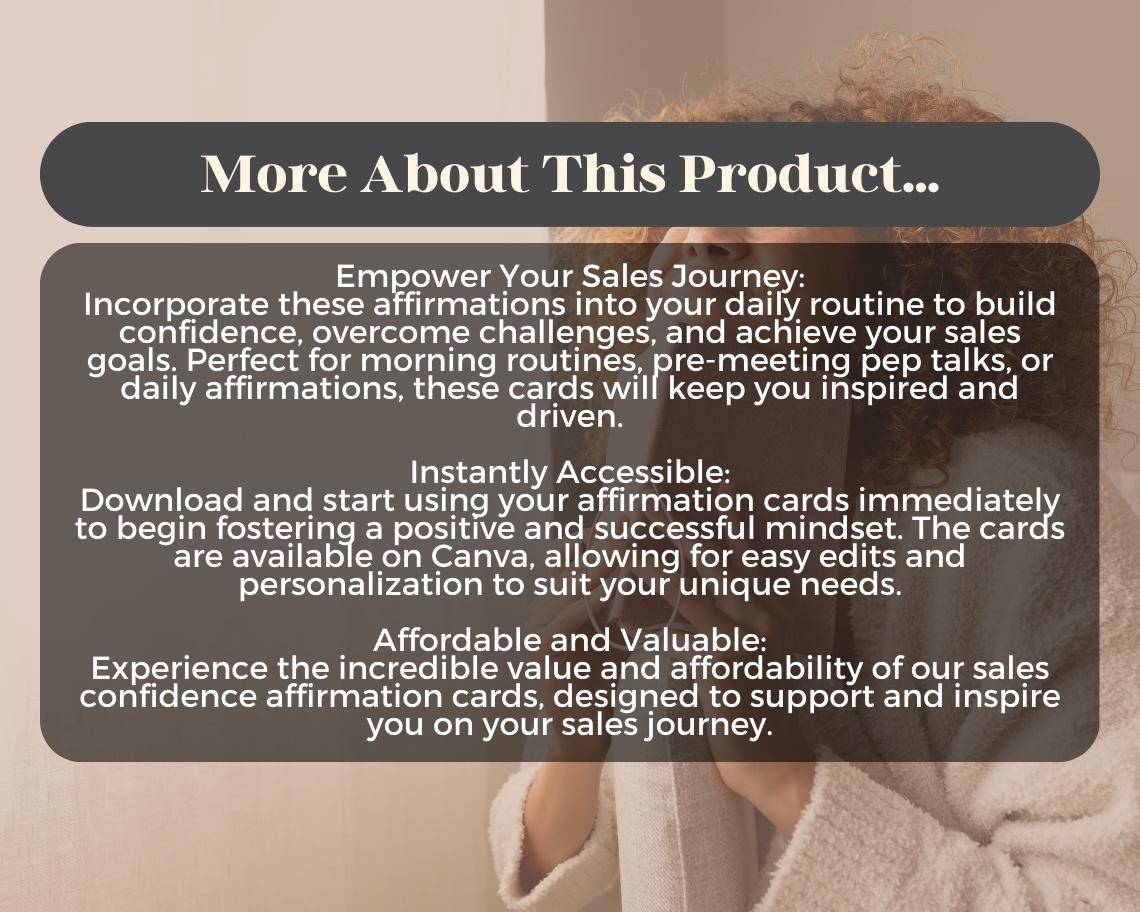 33 Sales Confidence Affirmation Cards | Positive Affirmations For Sales | Editable Canva Graphic Cards | Illustrated Design Aesthetic