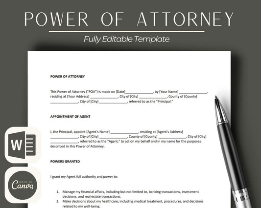 Power of Attorney POA | Legal Document Lawyer Certified Binding Contract | Save Money on Legal Fees Instant Printable Download Easy Edit