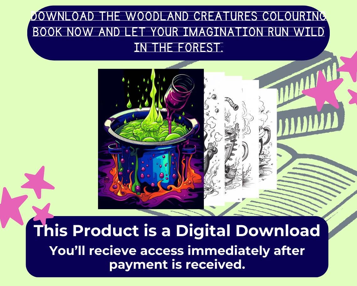 Cauldron Colouring Book | 26 Witch's Cauldron Themed Graphic Pages | 2 Kids & Adults Art Books | Printable Drawing Colour Sheets All Ages |
