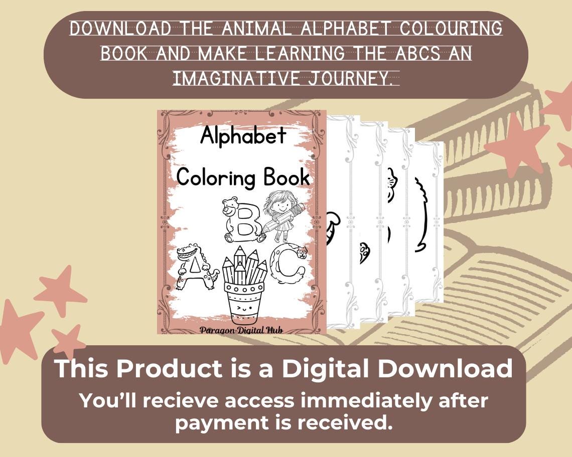 Animal Alphabet Colouring Book | 26 A–Z Animal Pages | Printable Learning and Colouring Sheets for Kids & Adults