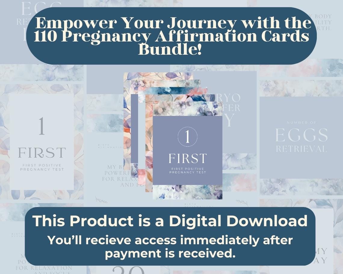 110 Pregnancy Affirmation Cards BUNDLE | Positive Birthing Affirmations | Milestone Cards For IVF Fertility | Editable Canva Graphic Cards |