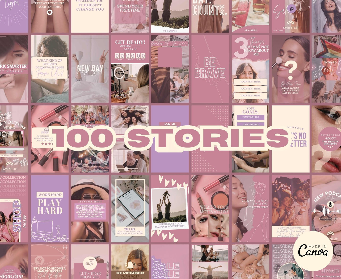 Beauty Instagram Template Posts Editable on Canva | 325 Social Media Graphics | Pink Pastel Templates | Instagram Story and Post Designs