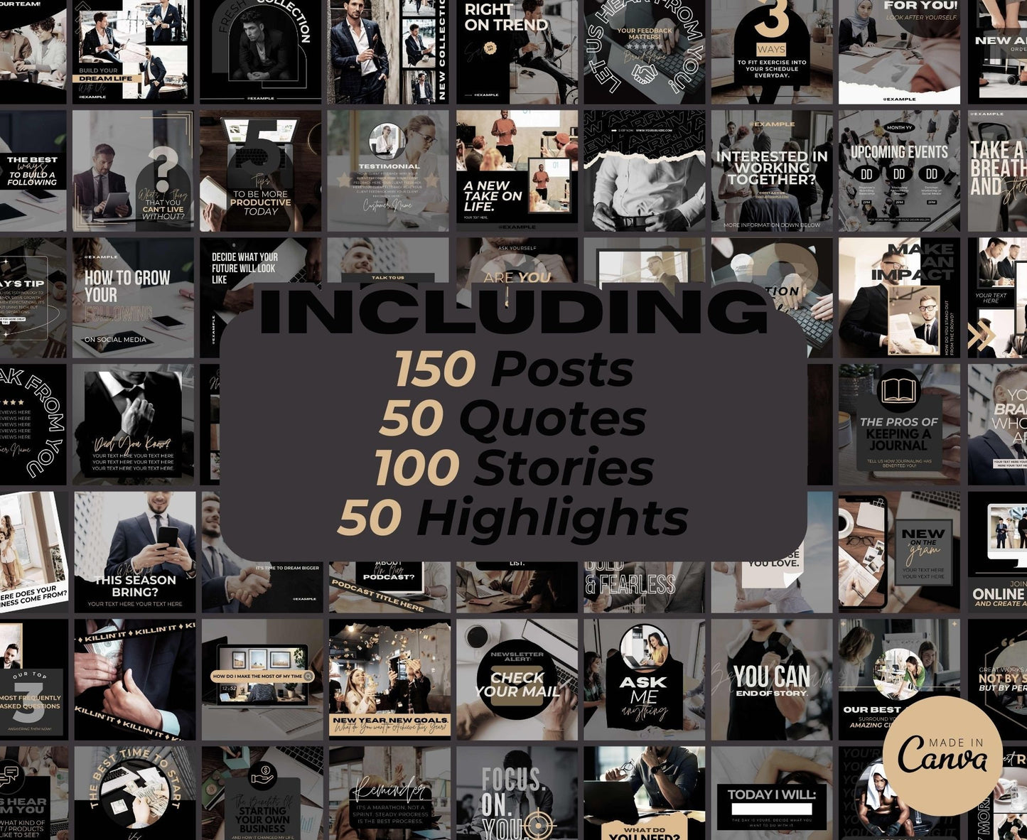 Business Instagram Template Posts Editable on Canva | 325 Social Media Graphics | Black Finance Templates | Instagram Story and Post Designs