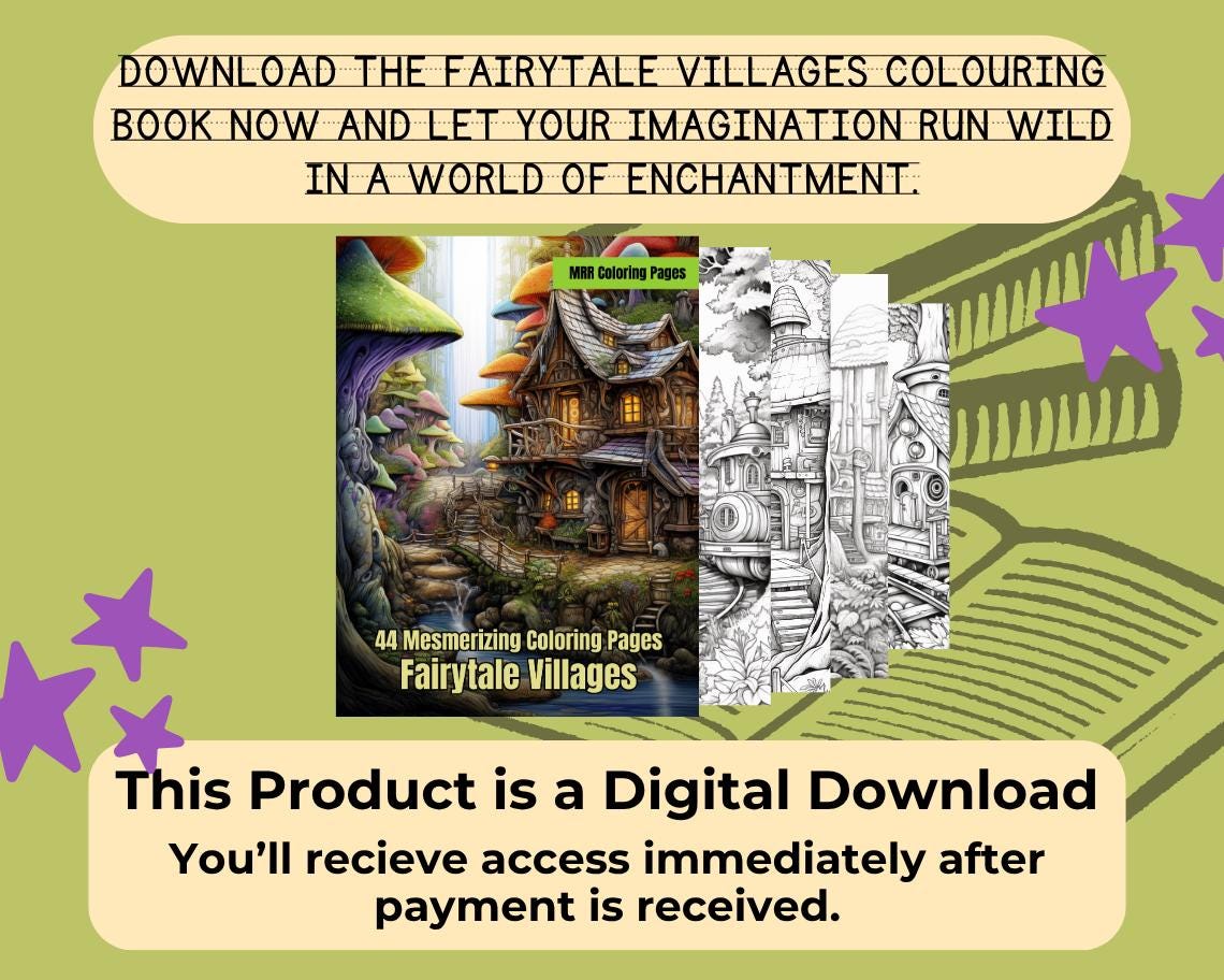 Fairytale Villages Colouring Book | 44 Magical Themed Graphic Pages | Kids & Adults Art Books | Printable Drawing Colour Sheets All Ages |