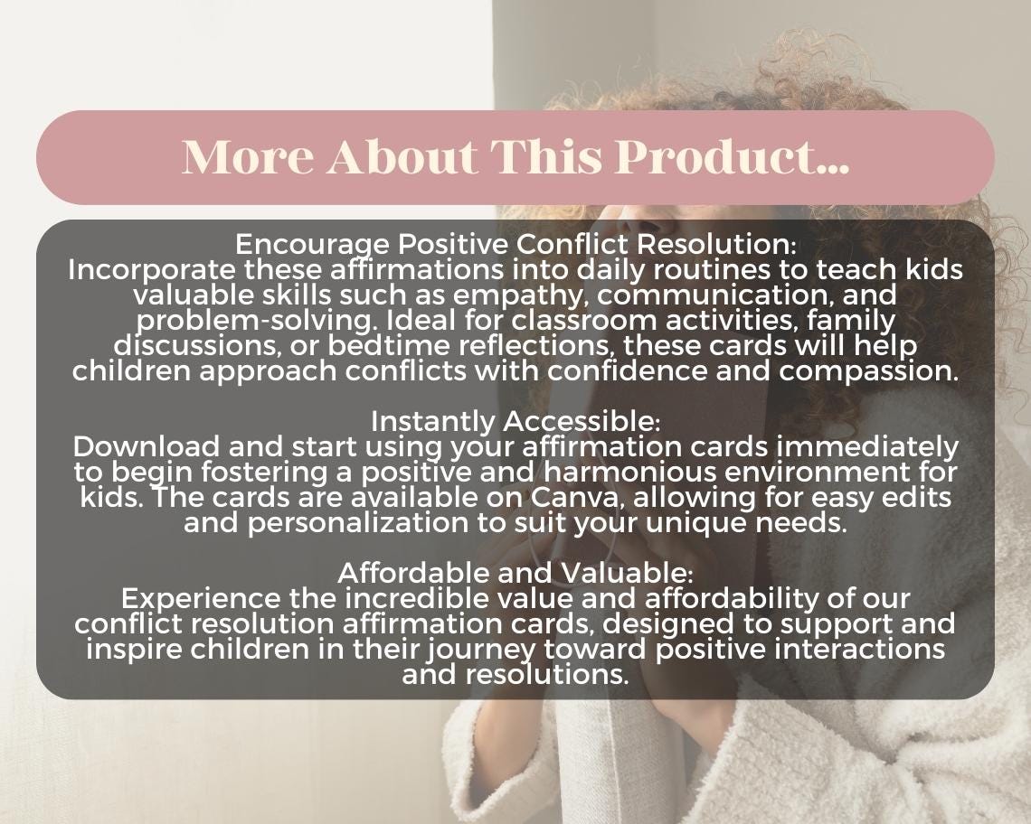 50 Kids Conflict Resolution Affirmation Cards | Positive Affirmations For Kids | Editable Canva Graphic Cards | Illustrated Design Aesthetic
