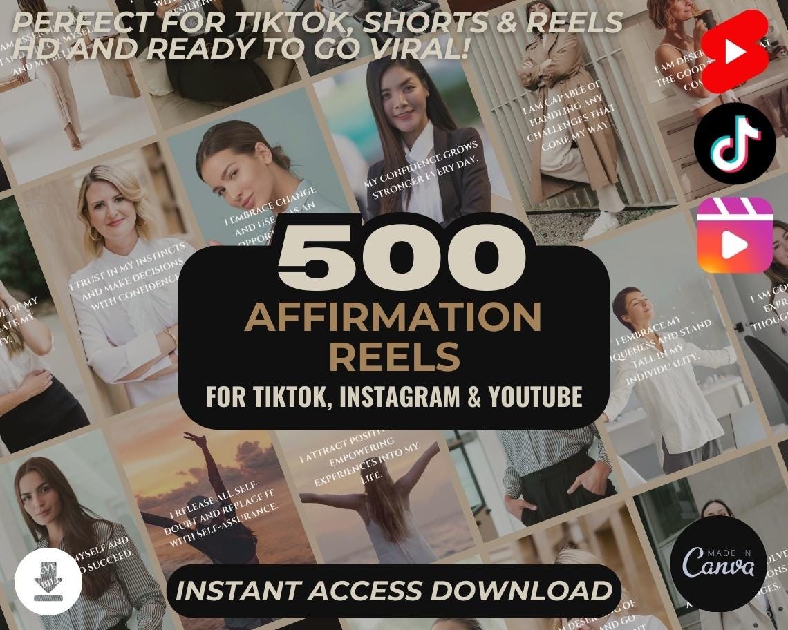 500 Affirmation Reels | DFY Done For You Viral Reels | TikTok Instagram Reels Facebook Youtube Shorts | English Subtitled Ready To Post |