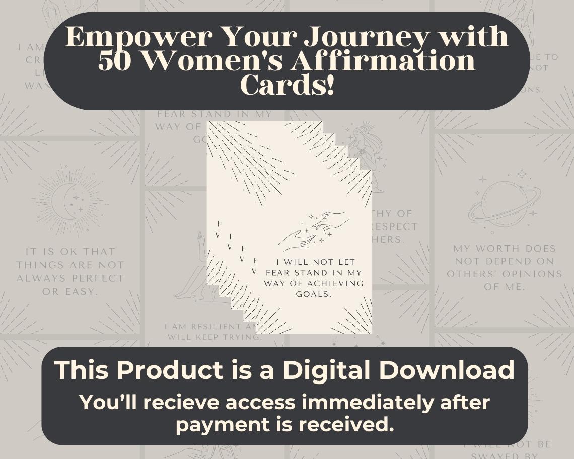50 Girls Mental Health Affirmation Cards | Positive Affirmations For Women | Editable Canva Graphic Cards | Minimal & Illustrated Aesthetic