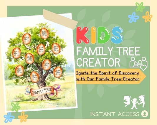 Family Tree Creator For Kids | Childrens Learning Sheet | Teach Kids & Toddlers Pages | Kids Educational Templates For Brain Training