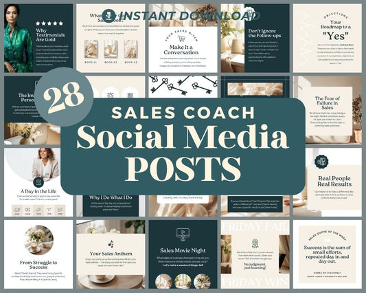 Sales Coach Instagram Posts | 28 Social Media Graphics | Selling Guru Insta Post Templates | Instagram Story and Post Designs For Viral IG