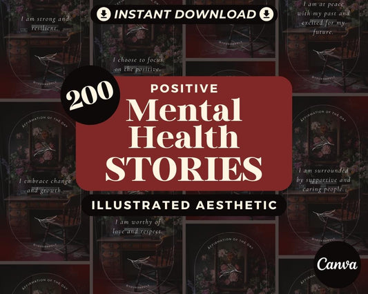 200 Mental Health Affirmation Instagram Stories | Positive Affirmations For Insta | Editable Canva Graphic Cards | Social Media Story Cards