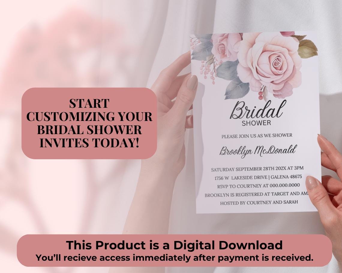 Bridal Shower Invitation Template | Editable Canva Design | Instant Download | Customizable Invitation