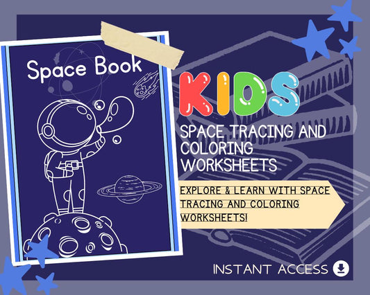 Space Tracing and Coloring Worksheets | 22 Printable Pages | Preschool Learning Activity for Kids | Rockets, Planets & More