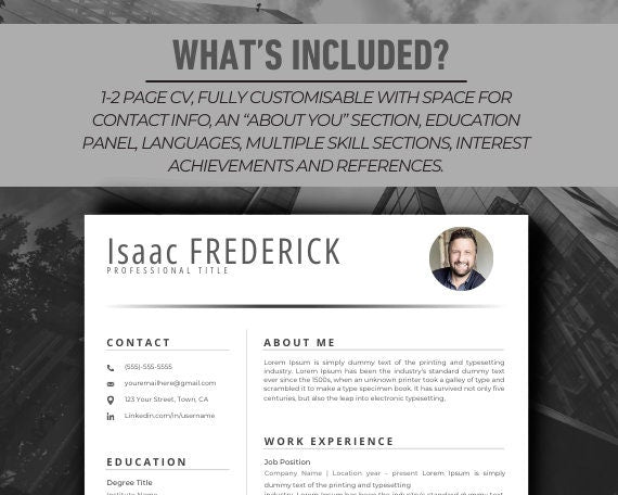 Professional Resume Template, Cover Letter Template for Word & Pages, CV Template with Photo, Resume and CV Template