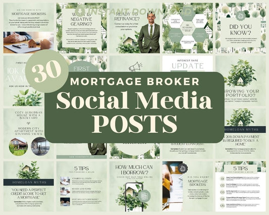 Mortgage Broker Instagram Posts | 30 Social Media Graphics | Advisor Insta Post Templates | Instagram Story and Post Designs For Viral IG