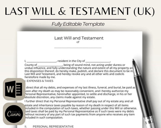 Last Will & Testament | Legal Document Lawyer Certified Binding Contract | Save Money on Legal Fees Instant Printable Download Easy Edit
