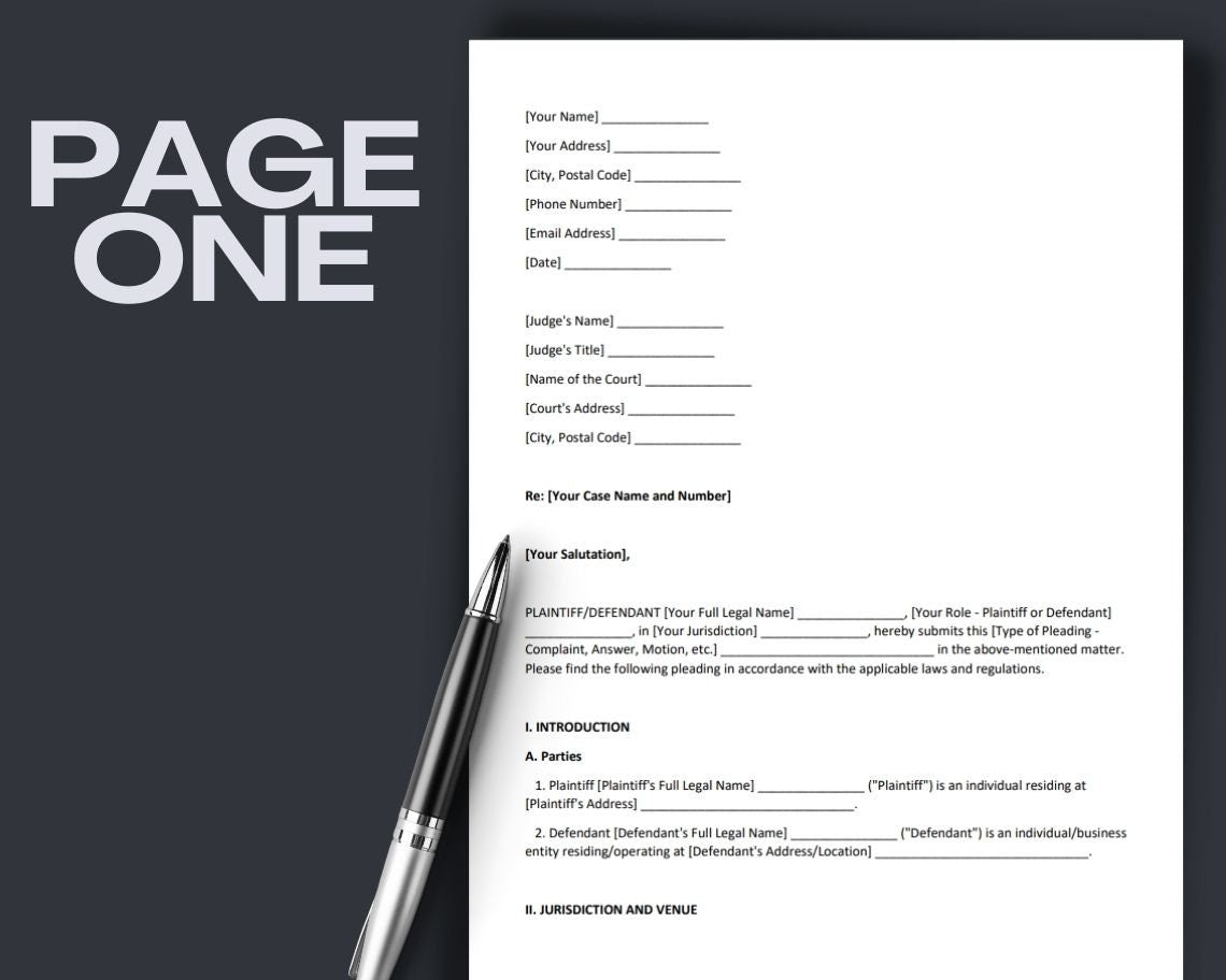 Pleading Paper | Legal Document Lawyer Certified Binding Contract | Save Money on Legal Fees Instant Printable Download Easily Editable