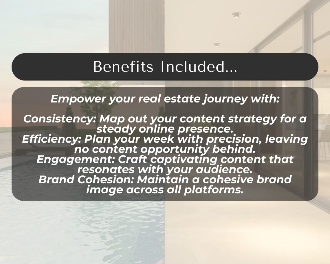 Real Estate Content Calendar | Weekly Realtors Content Schedule | Estate Agents Social Media Post Planner | Plan Content Week by Week