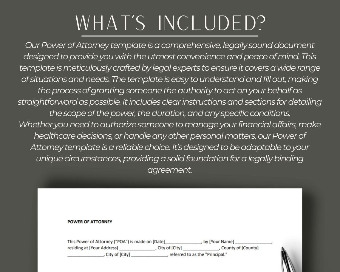 Power of Attorney POA | Legal Document Lawyer Certified Binding Contract | Save Money on Legal Fees Instant Printable Download Easy Edit