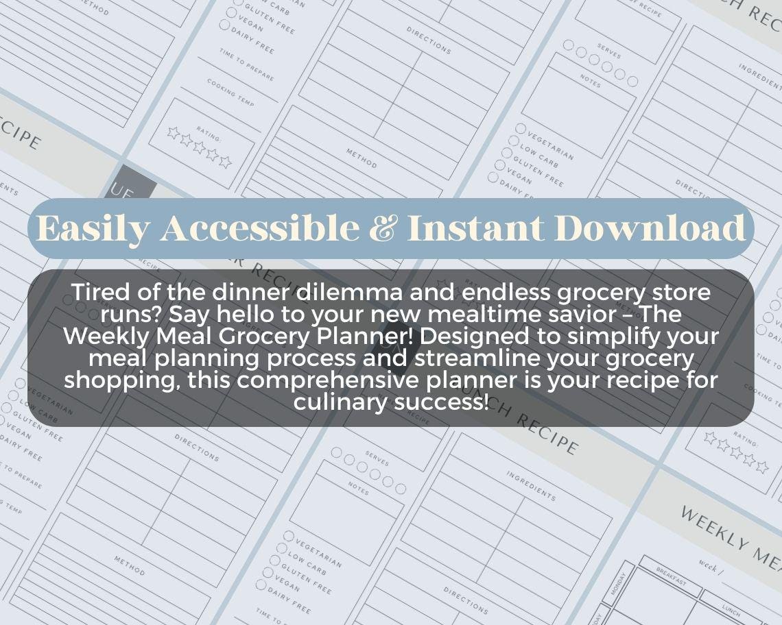 Weekly Meal Grocery Planner | Goodnotes, Ipad, Notability, Canva | Daily/Weekly/Monthly Planner | Meal Plan Health Diet Weight Loss Tracker