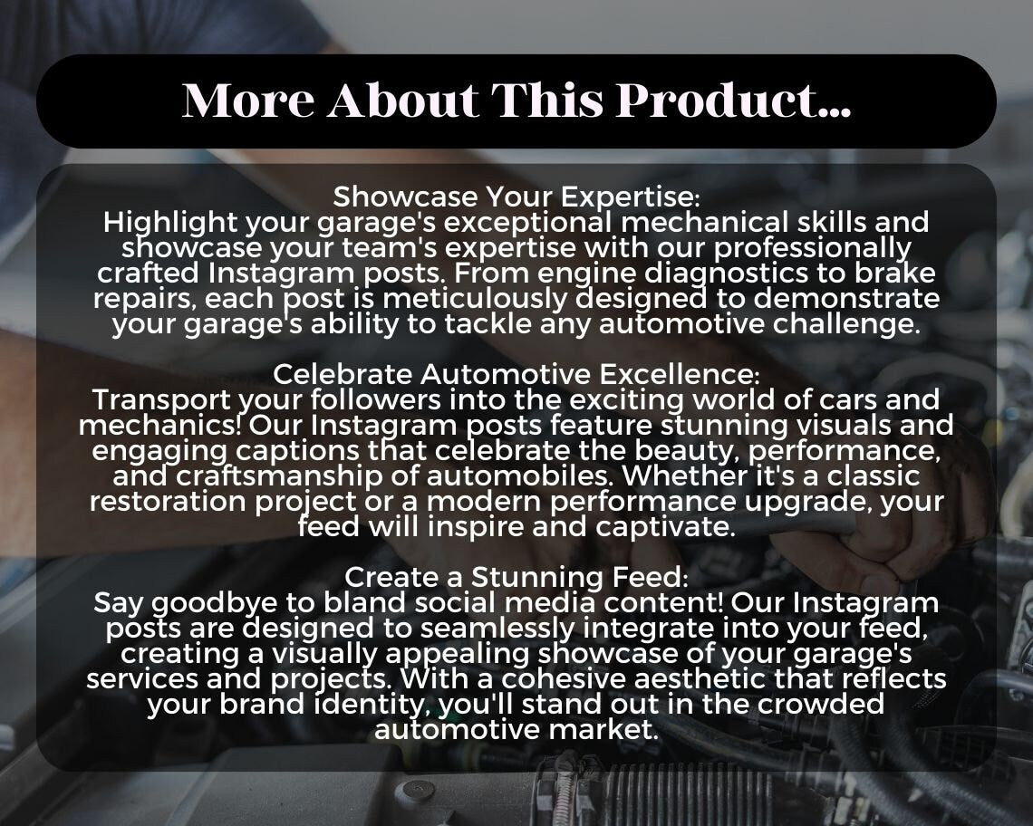 Car & Mechanic Instagram Posts | 30 Social Media Graphics | Gear Head Insta Post Templates | Instagram Story and Post Designs For Viral IG