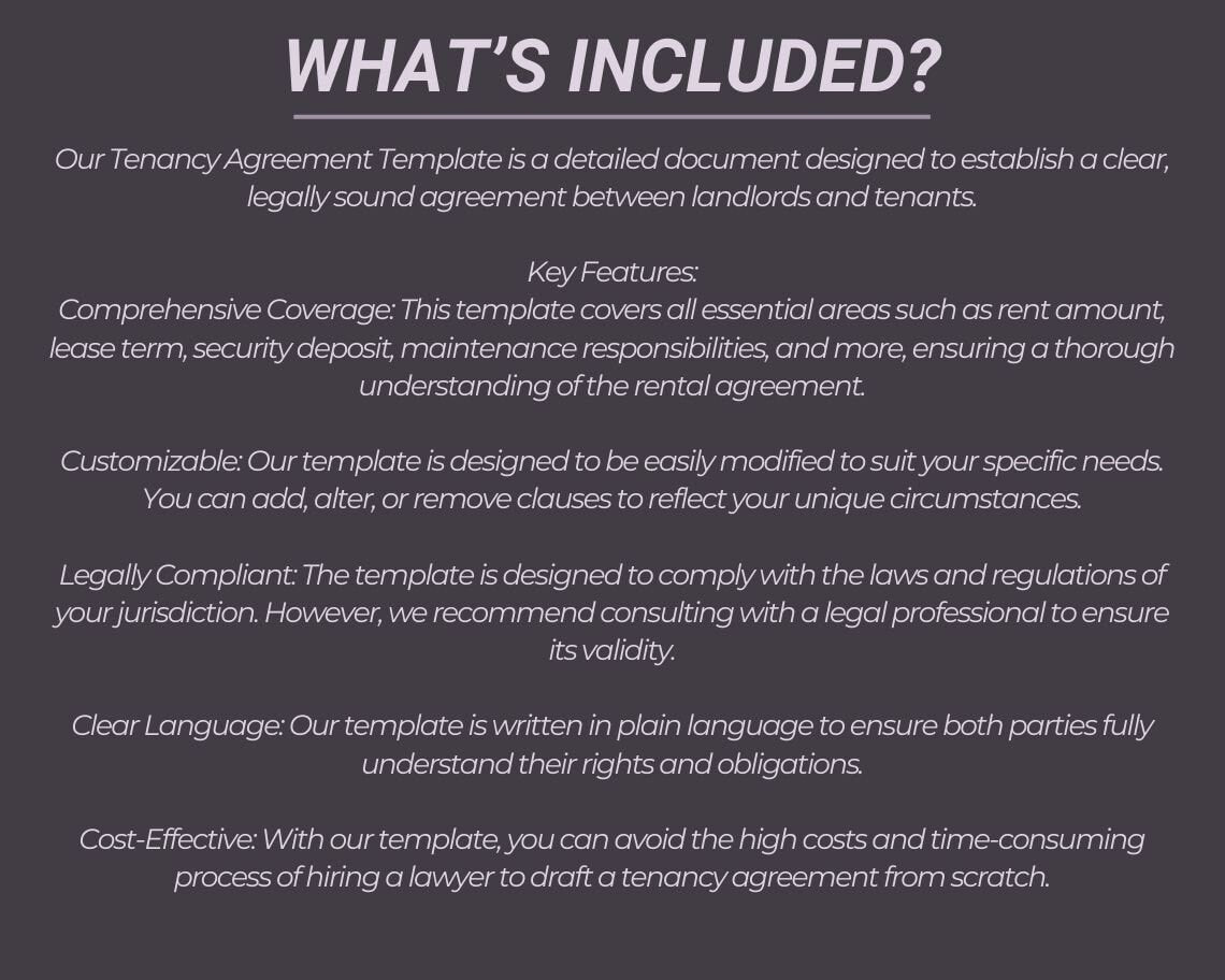 Tenancy Agreement | Legal Document Lawyer Certified Binding Contract | Save Money on Legal Fees Instant Printable Download Easy Edit