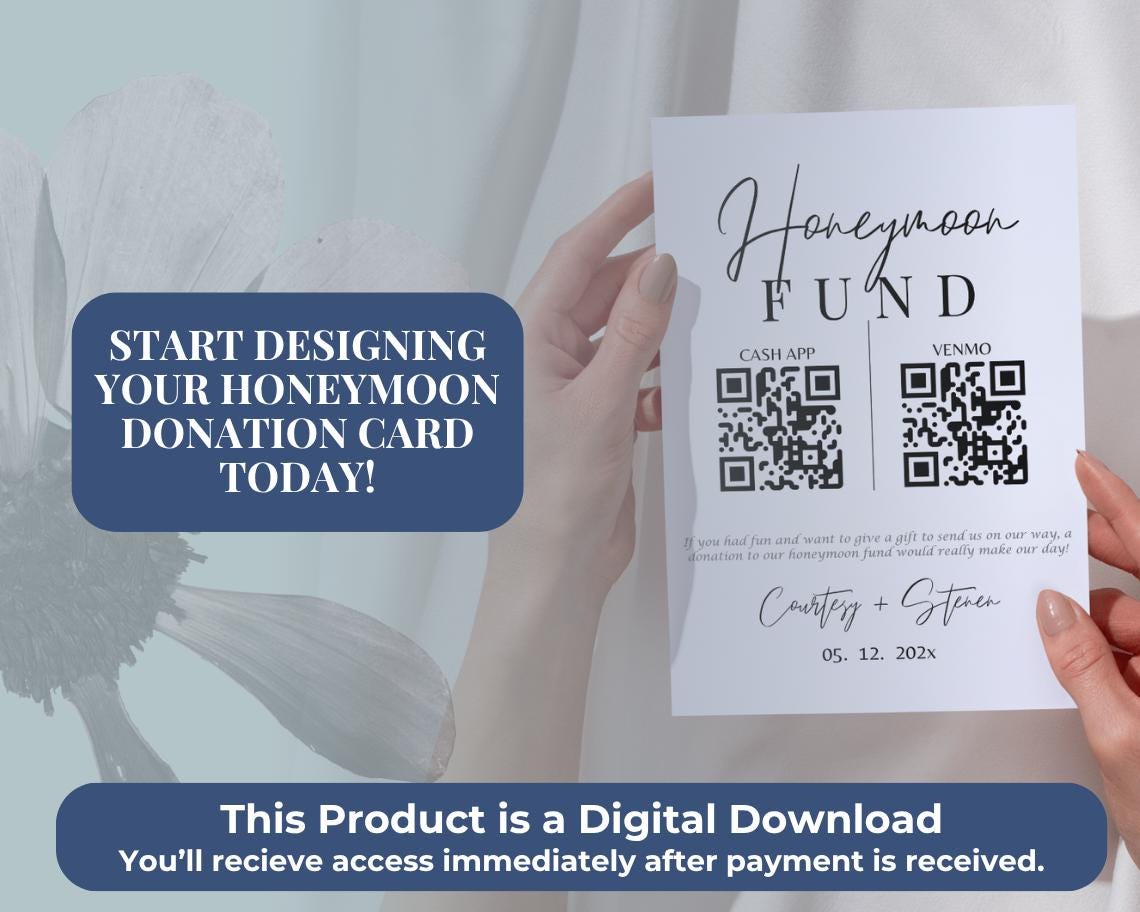 Honeymoon Donation Card Template | Editable Canva Design | Instant Download | Customizable Wedding Fund Card