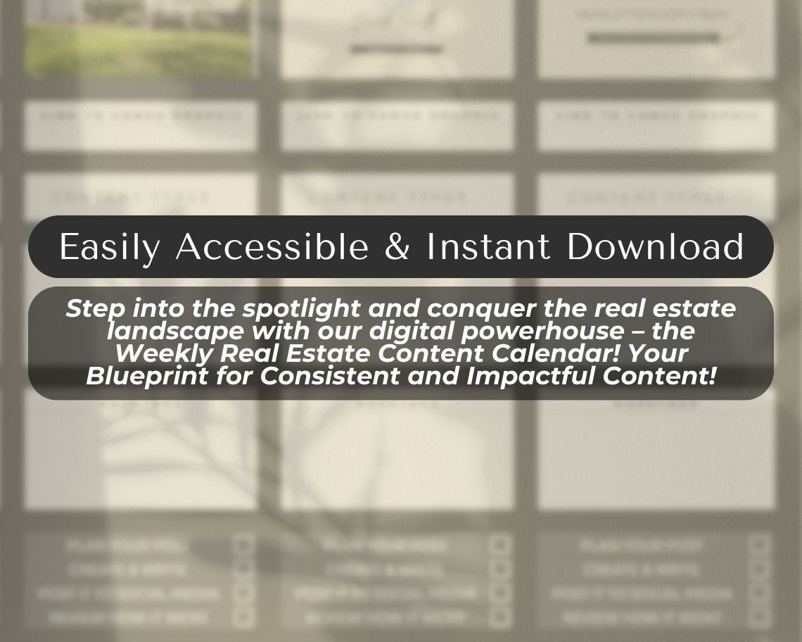 Real Estate Content Calendar | Weekly Realtors Content Schedule | Estate Agents Social Media Post Planner | Plan Content Week by Week