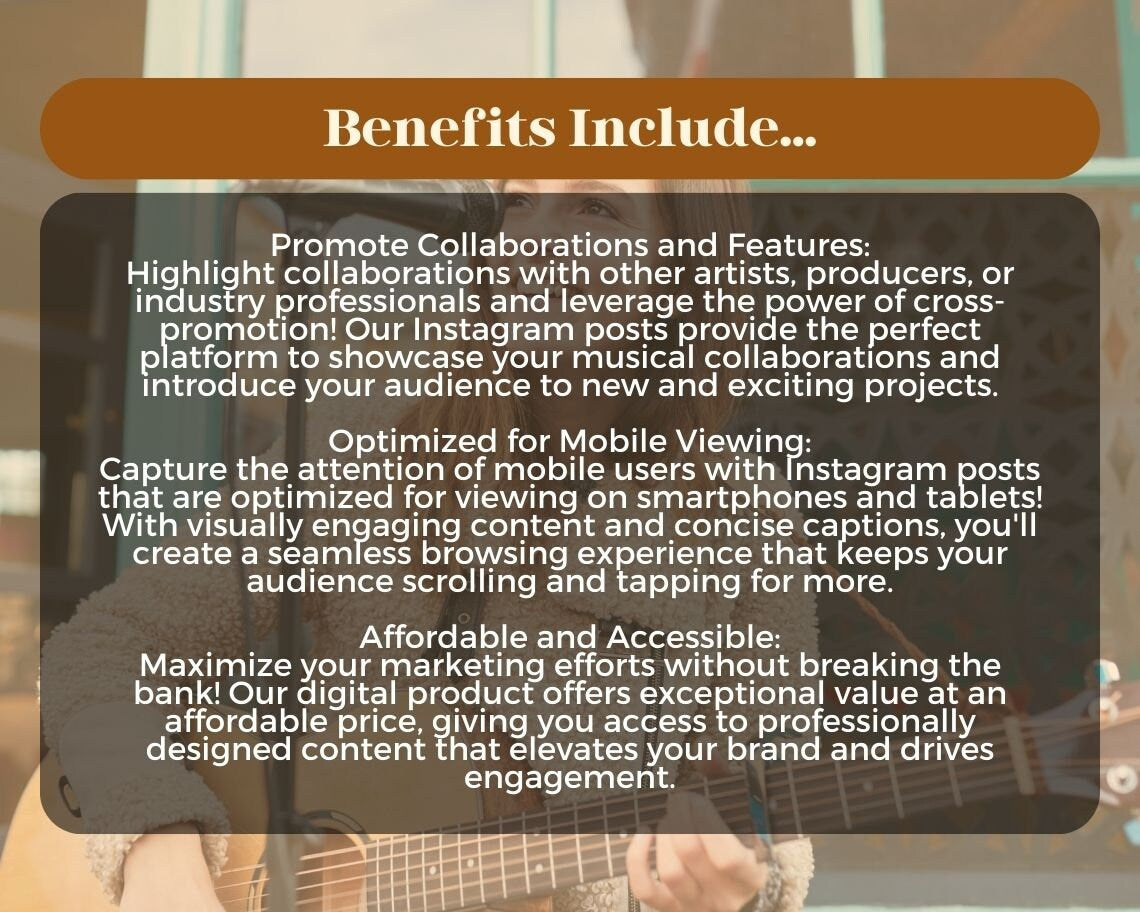 Musician Instagram Posts | 30 Social Media Graphics | Music Artist Insta Post Templates | Instagram Story and Post Designs For Viral IG