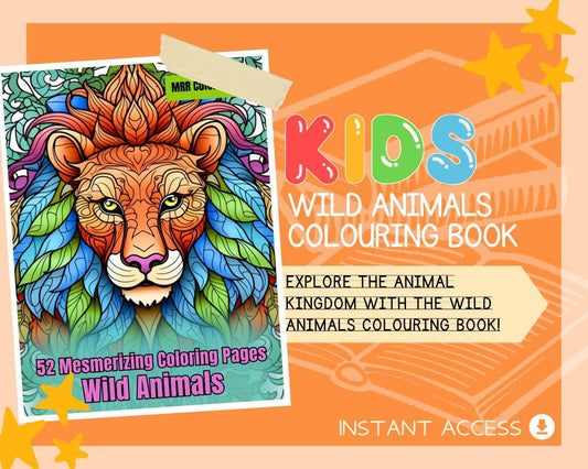 Wild Animals Colouring Book | 52 Wildlife Themed Graphic Pages | Kids & Adults Art Books | Printable Drawing Colour Sheets All Ages |