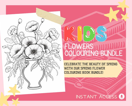 Spring Flowers Colouring Book BUNDLE | 476 Spring Themed Graphic Pages | 3 Kids & Adults Art Books | Printable Drawing And Colour Sheets |