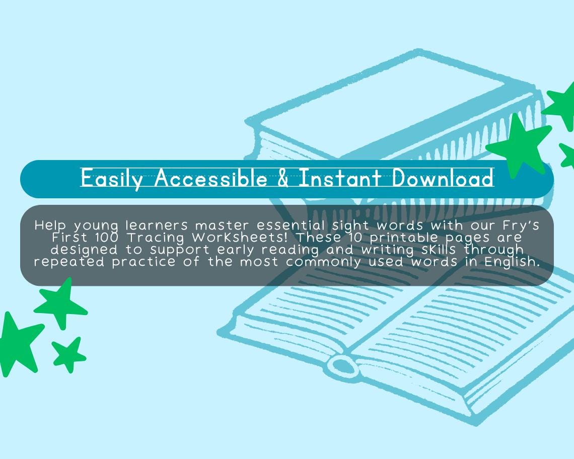 Fry’s First 100 Tracing Worksheets | 10 Printable Sight Word Pages | Early Literacy Practice for Kids & Preschoolers