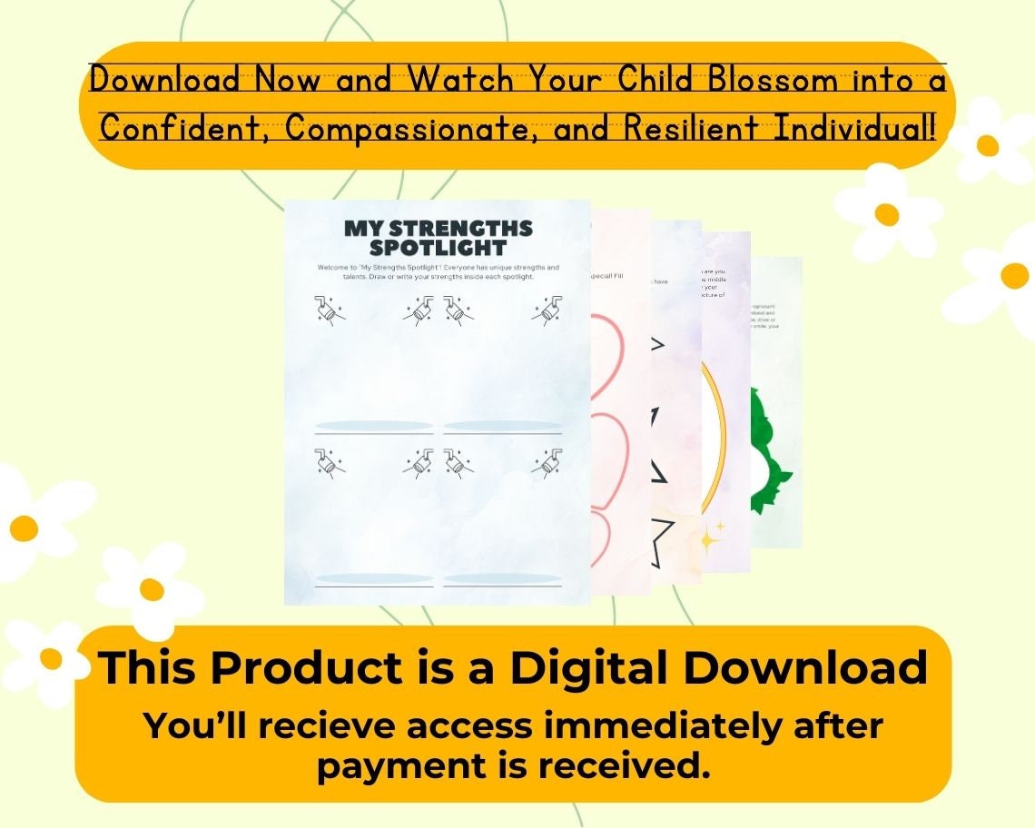 Kids Self Love Activities | Children's Learning Sheet | Teach Kids & Toddlers Pages | Kids Educational Templates For Learning Mental Health