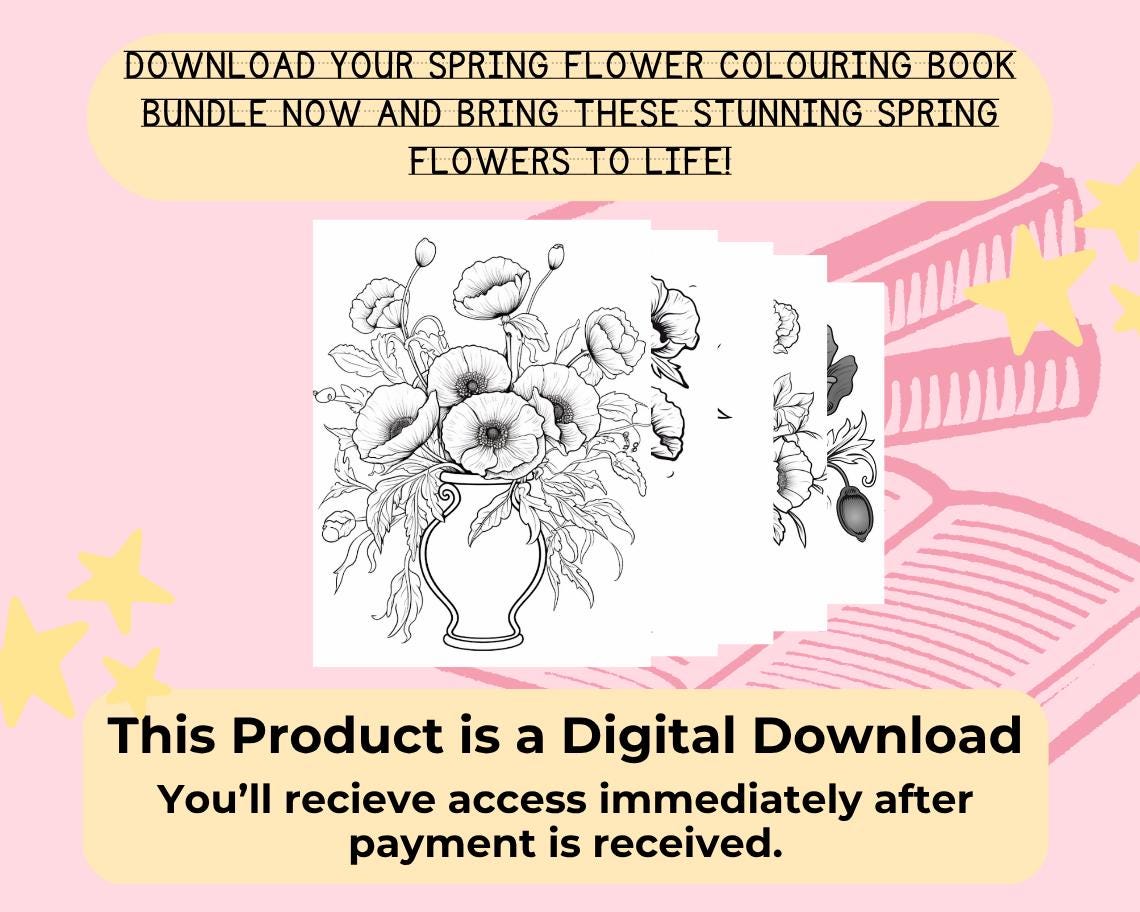 Spring Flowers Colouring Book BUNDLE | 476 Spring Themed Graphic Pages | 3 Kids & Adults Art Books | Printable Drawing And Colour Sheets |
