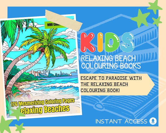 Relaxing Beach Colouring Book | 176 Sandy Themed Graphic Pages | Kids & Adults Art Books | Printable Drawing Colour Sheets For All Ages |