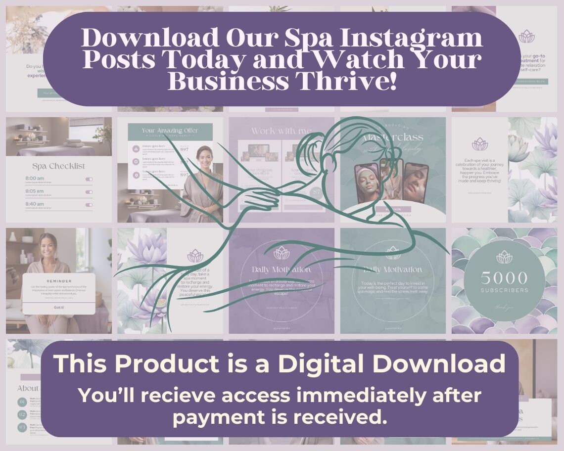 Spa Instagram Posts | 30 Social Media Graphics | Spa Day Insta Post Templates | Instagram Story and Post Designs For Viral IG