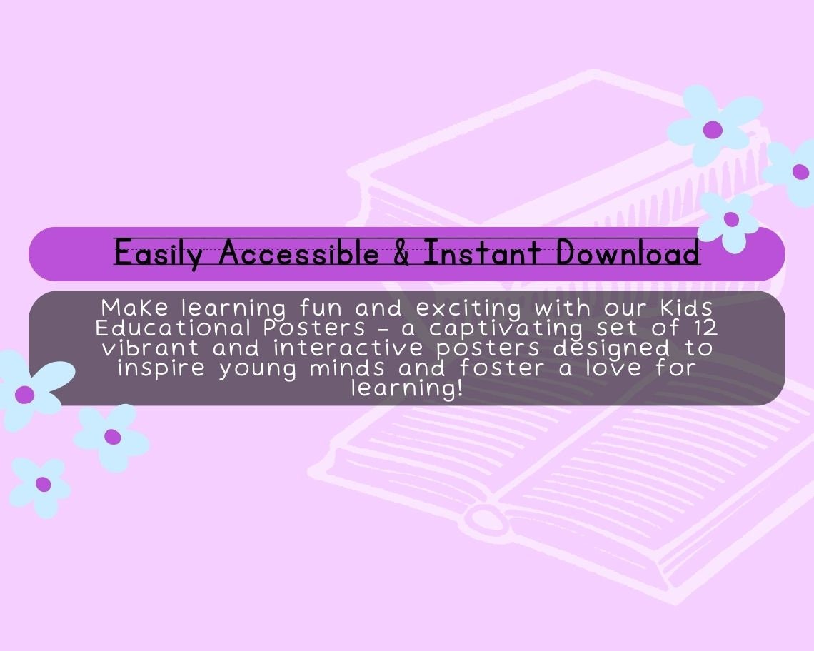 Kids 12 Educational Posters | Children's Learning Sheet | Teach Kids & Toddlers Pages | Kids Educational Template Flashcards For Learning