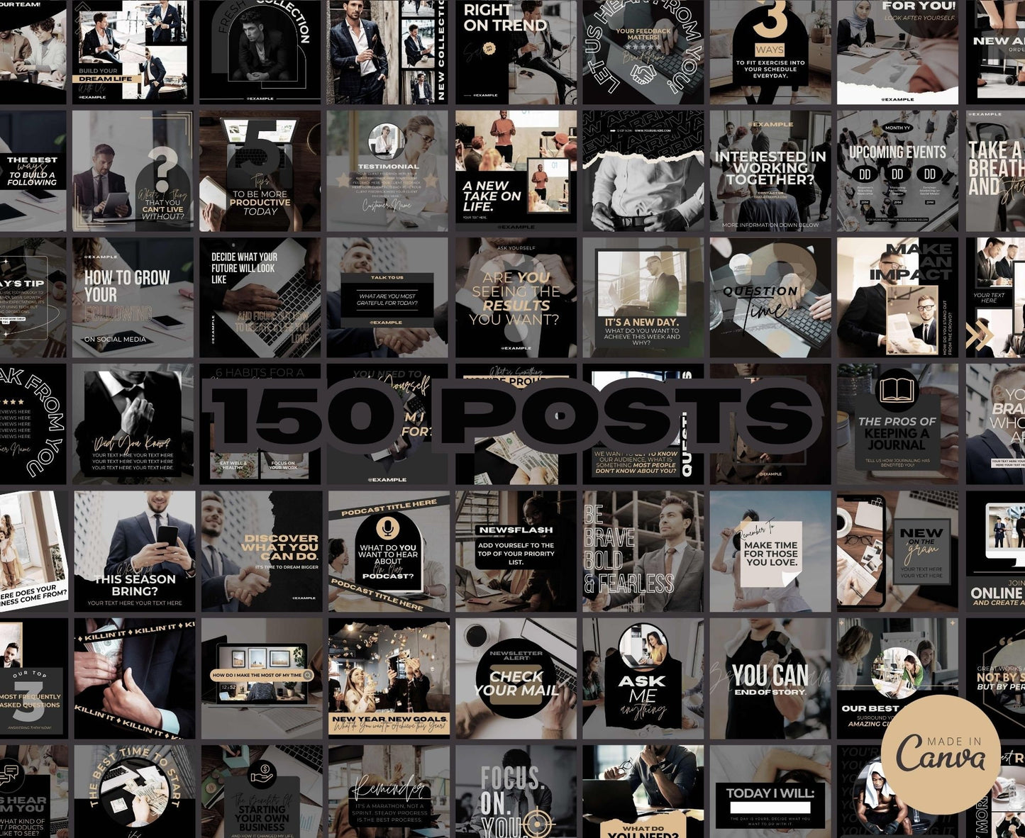 Business Instagram Template Posts Editable on Canva | 325 Social Media Graphics | Black Finance Templates | Instagram Story and Post Designs