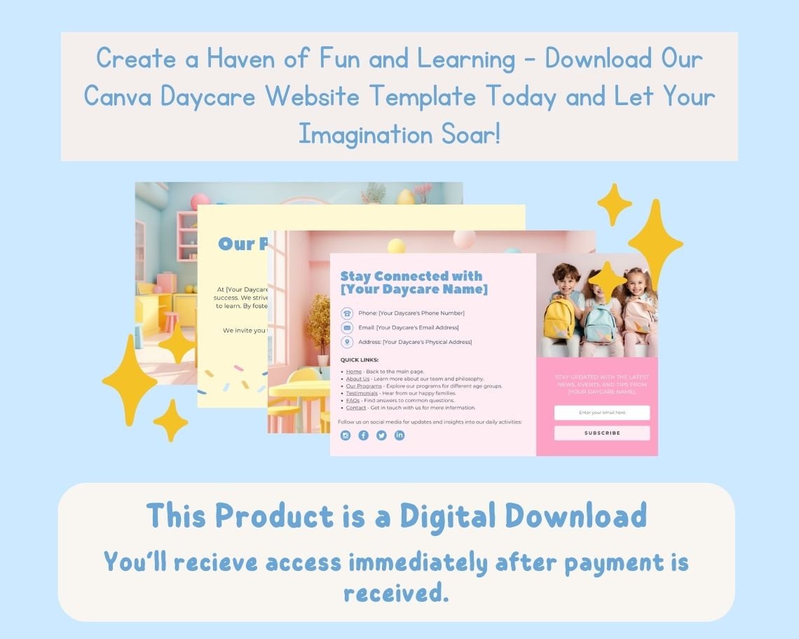 Canva Daycare Website Template | Website Landing Page For Preschool & Nursery | Easy One Page Web Design | Create a Daycare Site With Canva