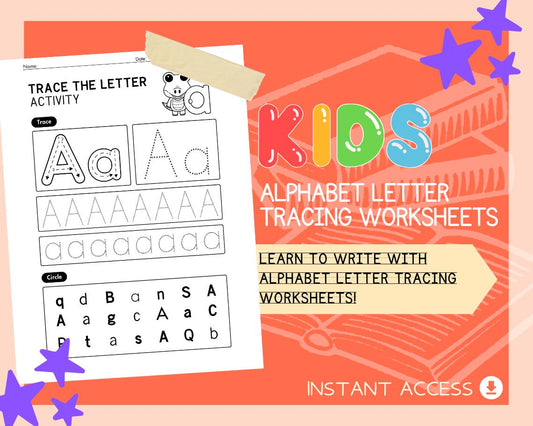 Alphabet Letter Tracing Worksheets | 26 Printable A–Z Pages | Handwriting Practice for Preschool & Kindergarten