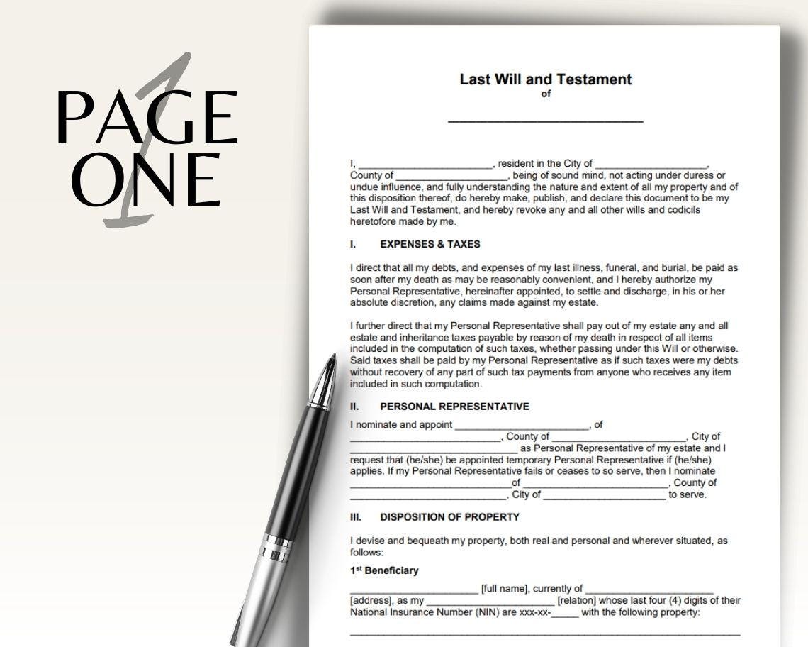 Last Will & Testament | Legal Document Lawyer Certified Binding Contract | Save Money on Legal Fees Instant Printable Download Easy Edit